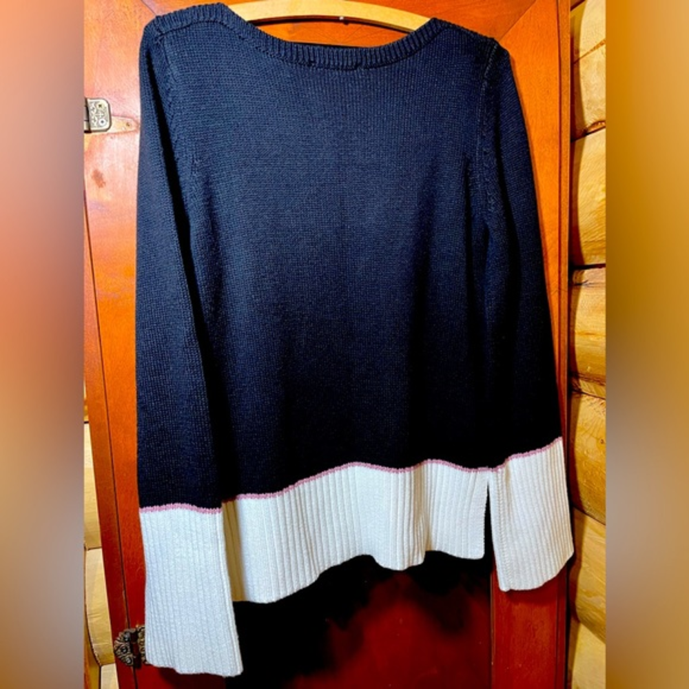 NWT Ann Taylor sweater. Black and white with lavender stripe.‎ Size Small